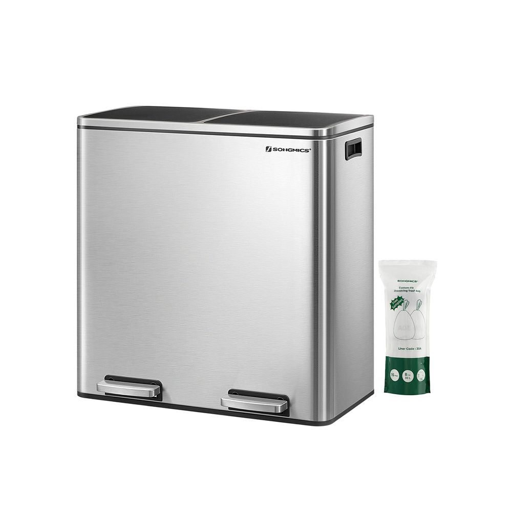 Step-Open Waste Bin - Metal - Cream - Dual Compartment with Soft Closure