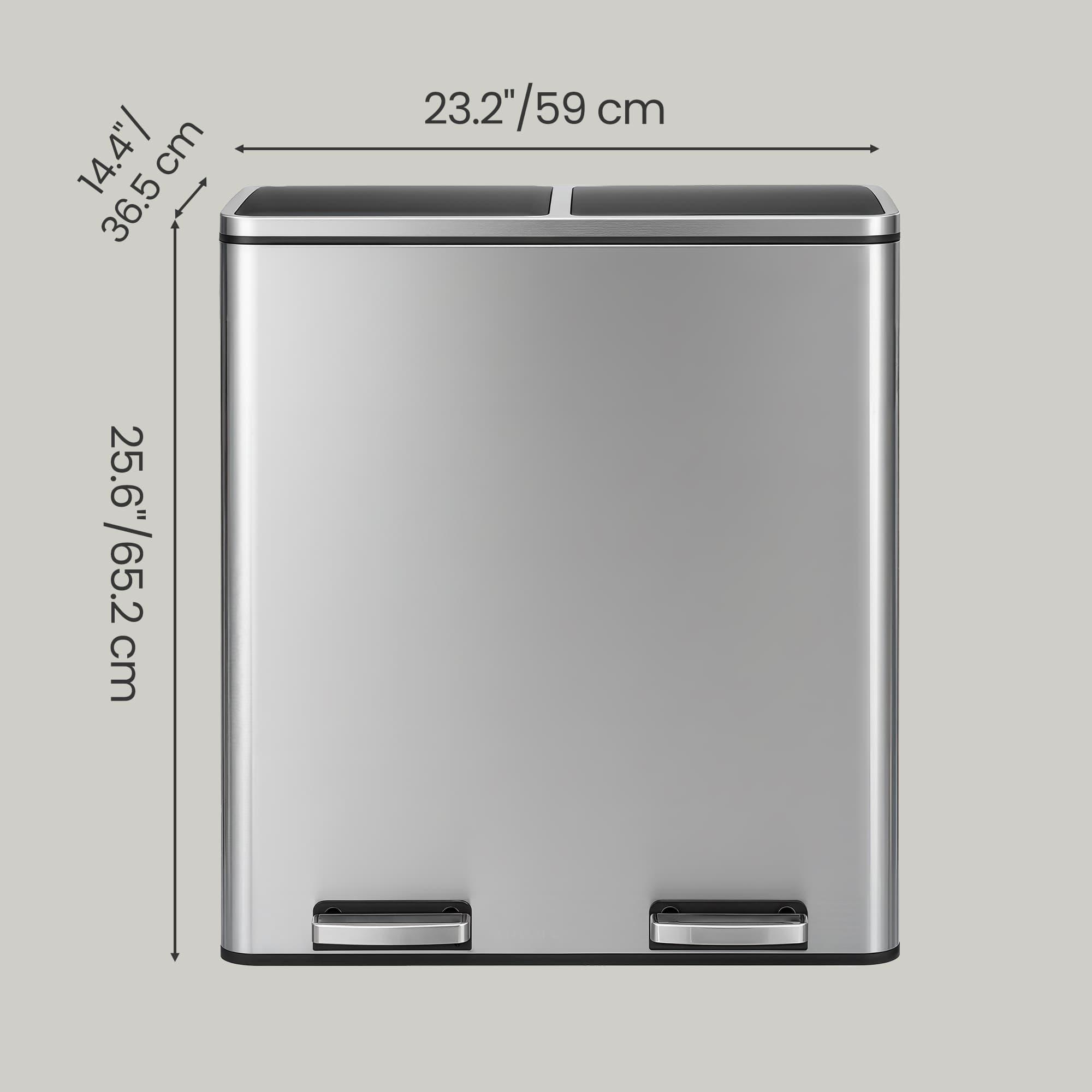 Pedal Rubbish Bin - Stainless Steel - Silver - Dual Compartment with Soft-Close and Plastic Inner Buckets
