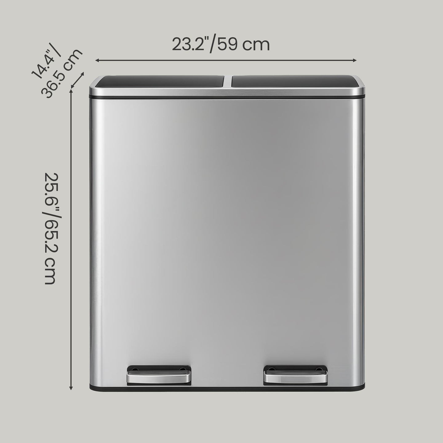 Pedal Rubbish Bin - Stainless Steel - Silver - Dual Compartment with Soft-Close and Plastic Inner Buckets
