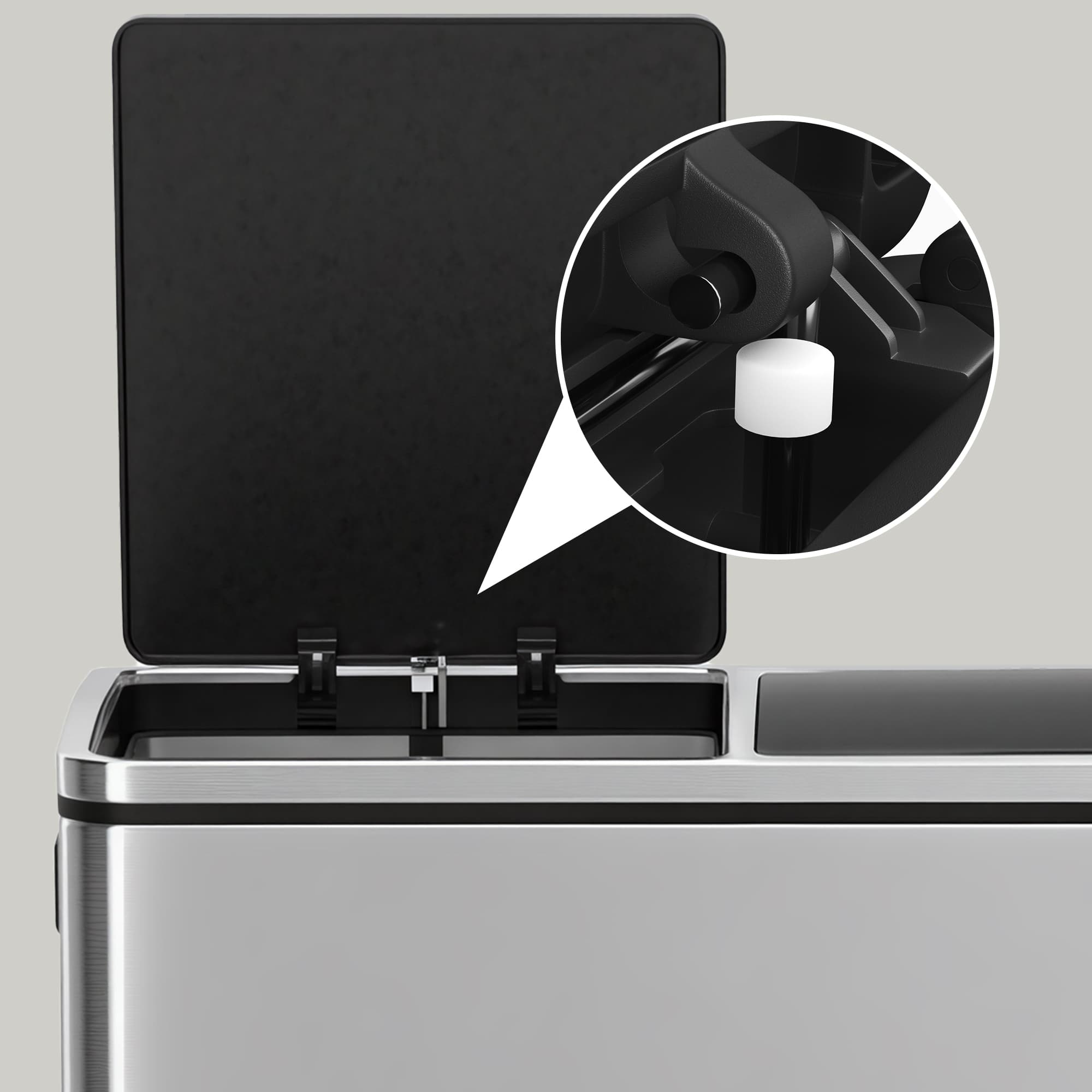 Pedal Rubbish Bin - Stainless Steel - Silver - Dual Compartment with Soft-Close and Plastic Inner Buckets