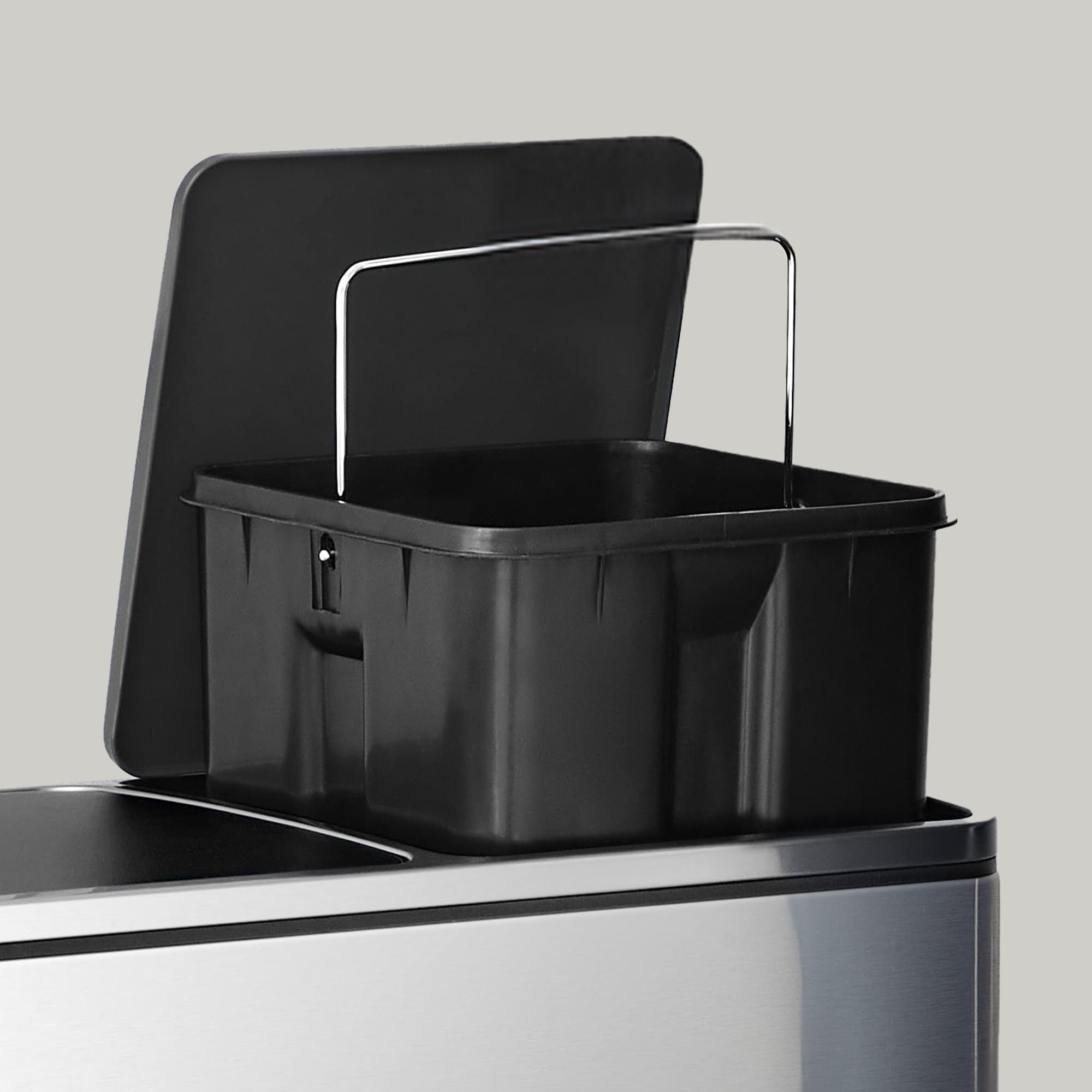 Pedal Rubbish Bin - Stainless Steel - Silver - Dual Compartment with Soft-Close and Plastic Inner Buckets