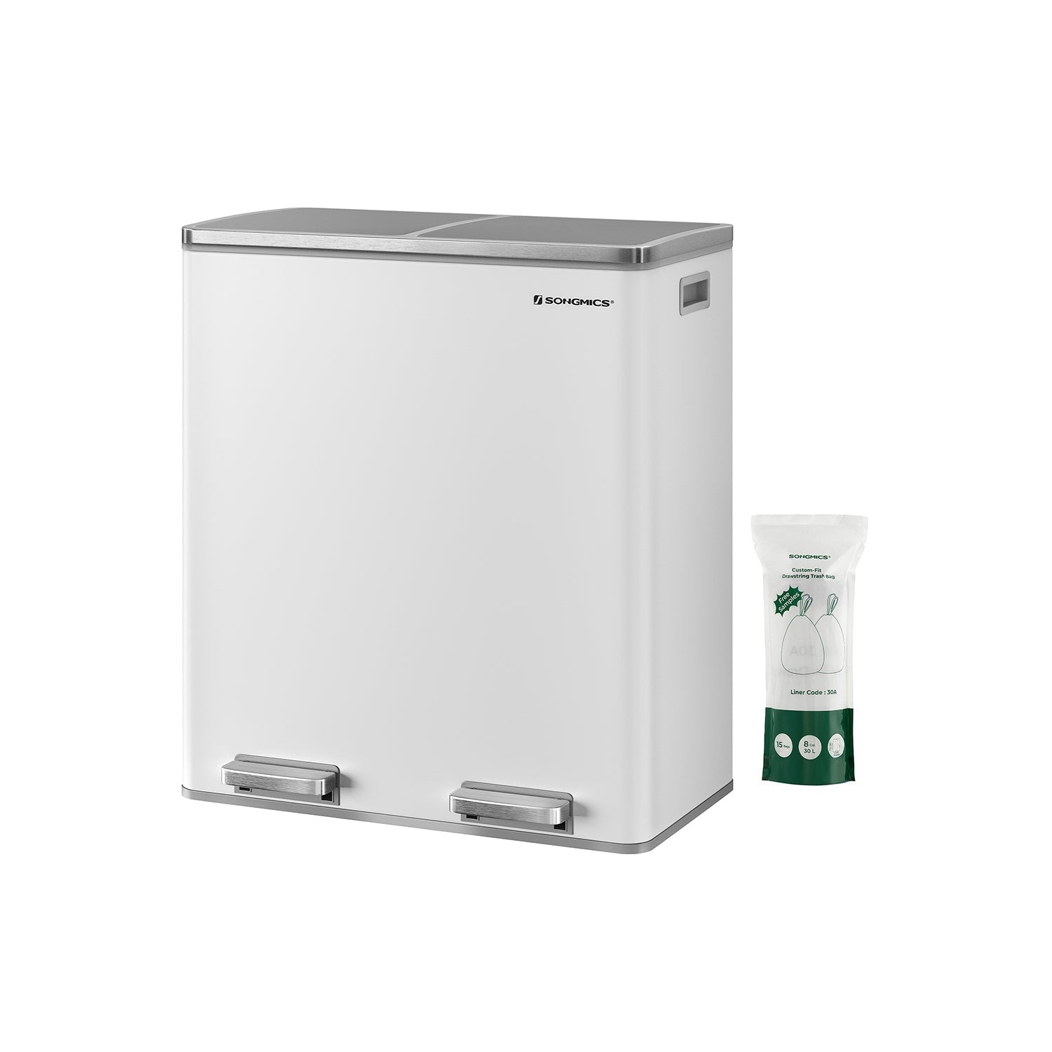 Dual Compartment Trash Can - 2 x 30L Capacity - Stainless Steel - Fingerprint Proof