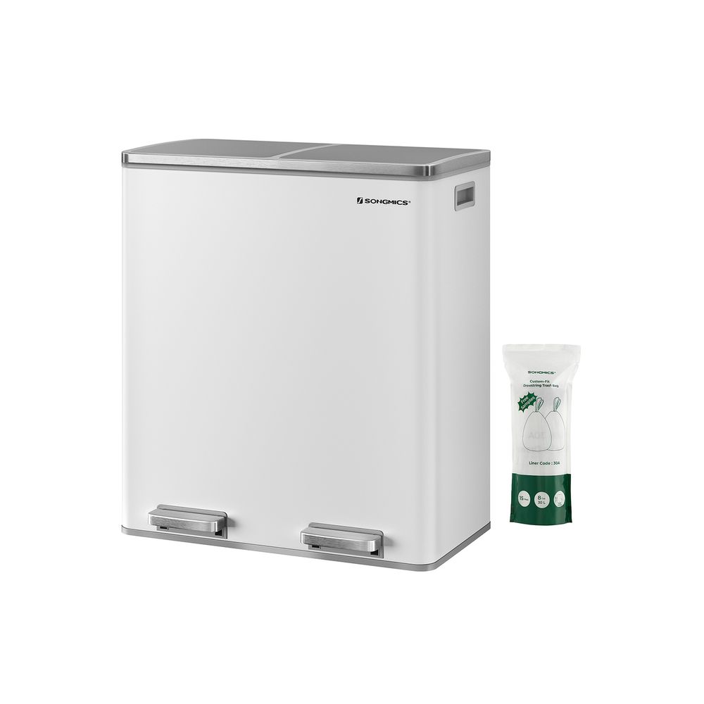Step-Open Waste Bin - Metal - Cream - Dual Compartment with Soft Closure