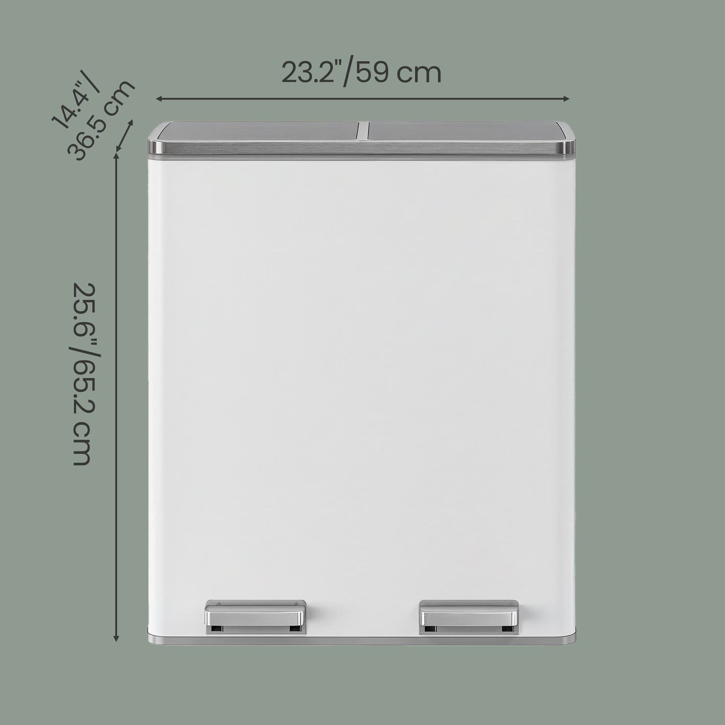 60L Dual Compartment Pedal Rubbish Bin - Plastic - White and Grey - Soft-Close with Inner Buckets