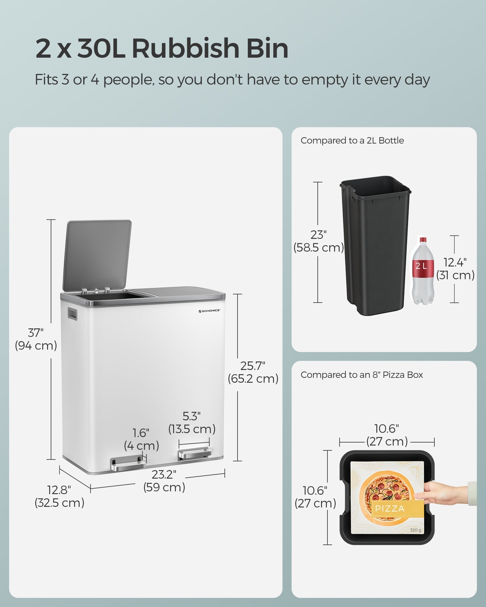 Dual Compartment Trash Can - 2 x 30L Capacity - Stainless Steel - Fingerprint Proof
