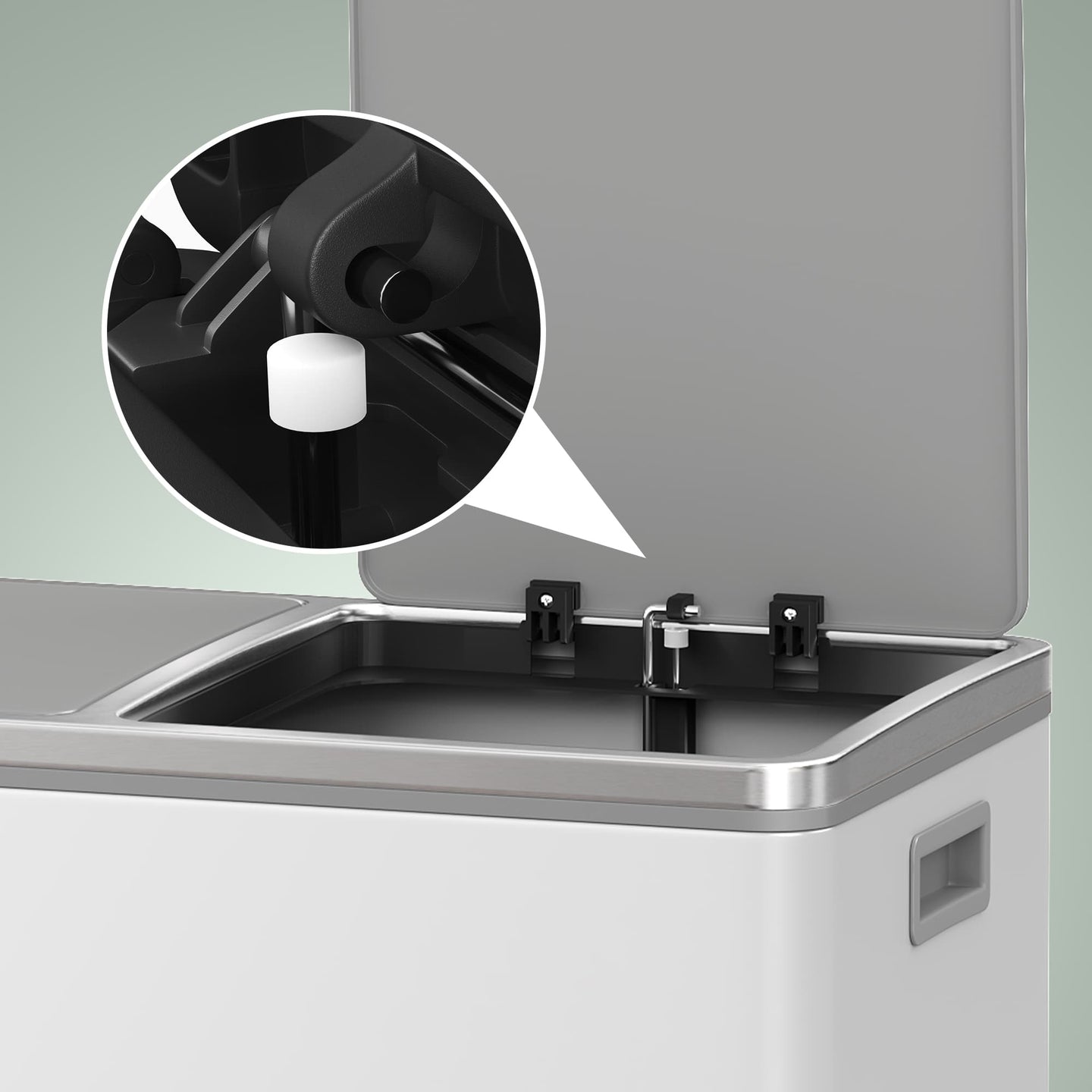 60L Dual Compartment Pedal Rubbish Bin - Plastic - White and Grey - Soft-Close with Inner Buckets