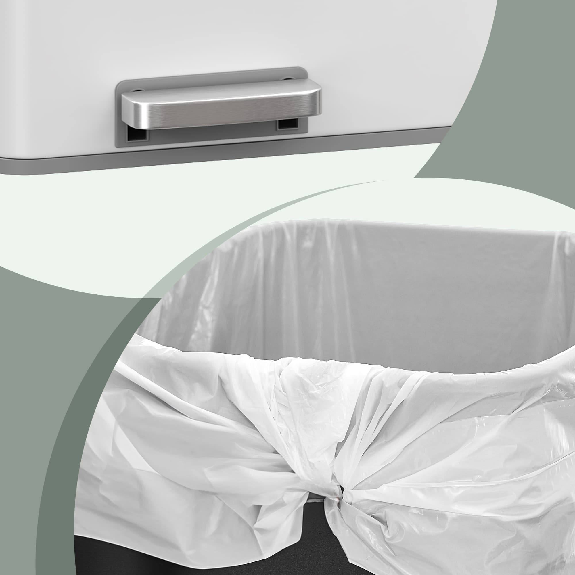 60L Dual Compartment Pedal Rubbish Bin - Plastic - White and Grey - Soft-Close with Inner Buckets