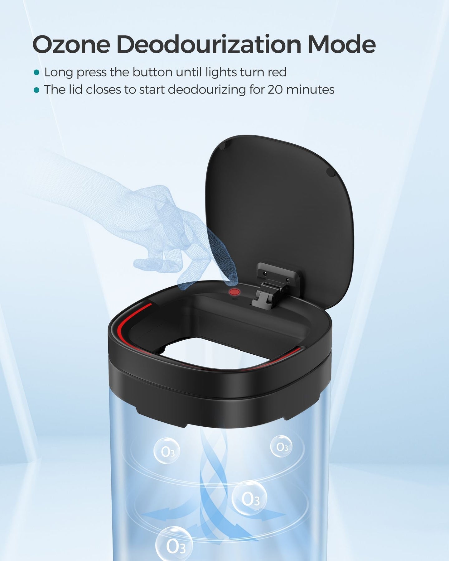 Automatic Rubbish Bin - Steel - Ink Black - Motion Sensor with Ozone Odour Control and Stay-Open Lid