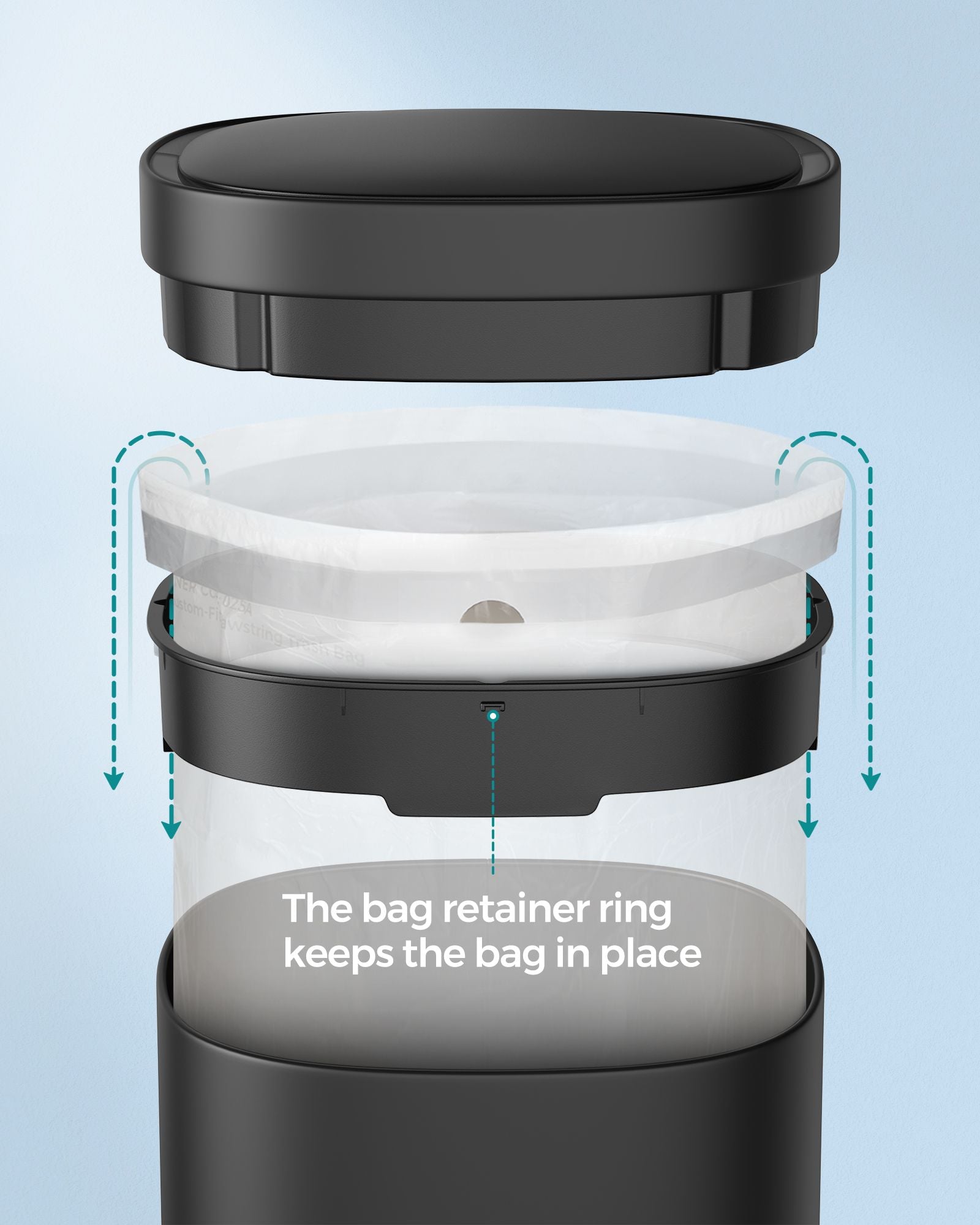 Automatic Rubbish Bin - Steel - Ink Black - Motion Sensor with Ozone Odour Control and Stay-Open Lid