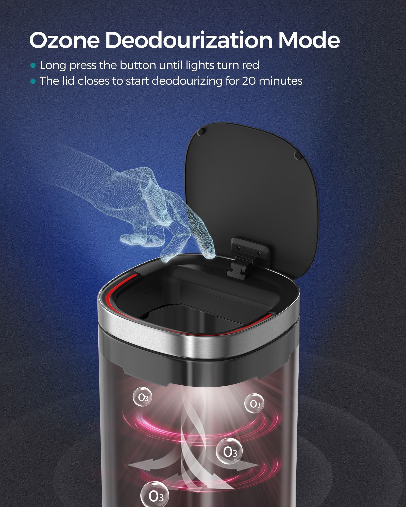 Automatic Rubbish Bin - Stainless Steel - Silver - Motion Sensor with Ozone Odour Control