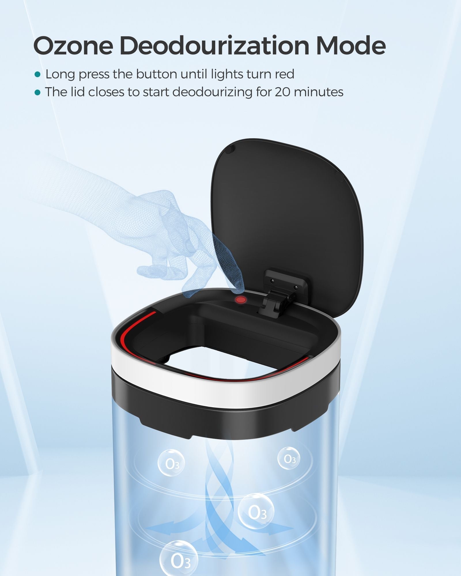 Automatic Rubbish Bin - Steel - Cloud White - Motion Sensor with Ozone Odour Control and Stay-Open Lid