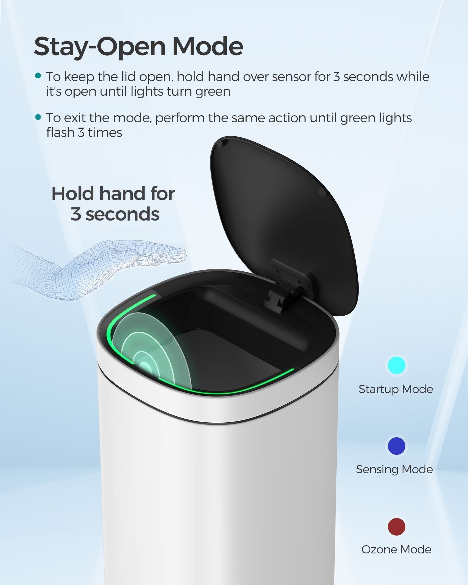 Automatic Rubbish Bin - Steel - Cloud White - Motion Sensor with Ozone Odour Control and Stay-Open Lid
