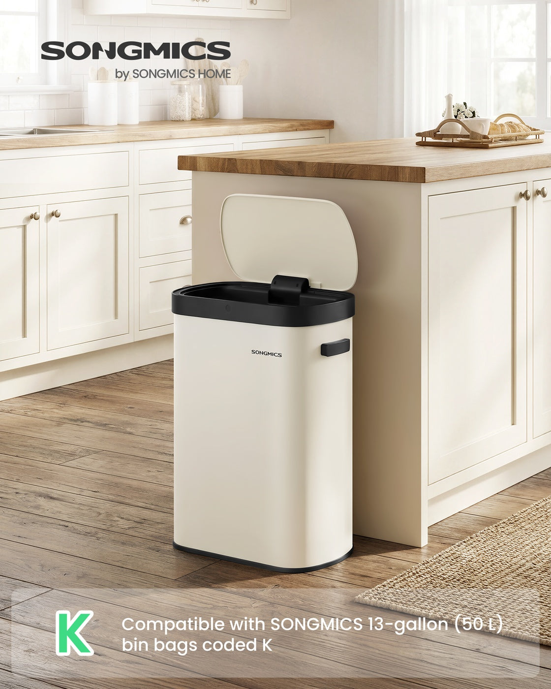 13-Gallon ( ) Steel Motion Sensor Kitchen Bin - Steel and Plastic - Cream