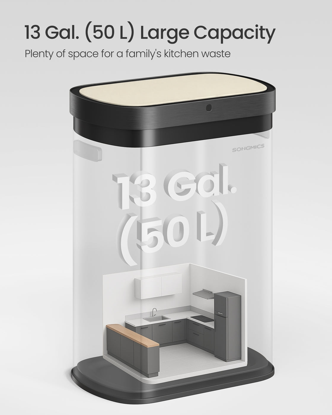 13-Gallon ( ) Steel Motion Sensor Kitchen Bin - Steel and Plastic - Cream