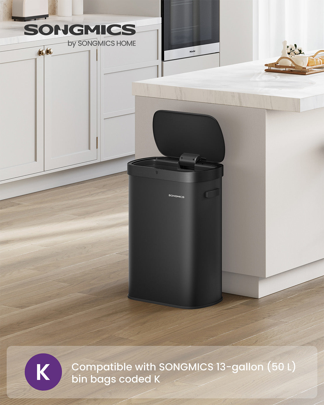 Motion Sensor Kitchen Bin - Steel - Ink Black - 13-Gallon Capacity with Automatic Opening and Soft Close Lid