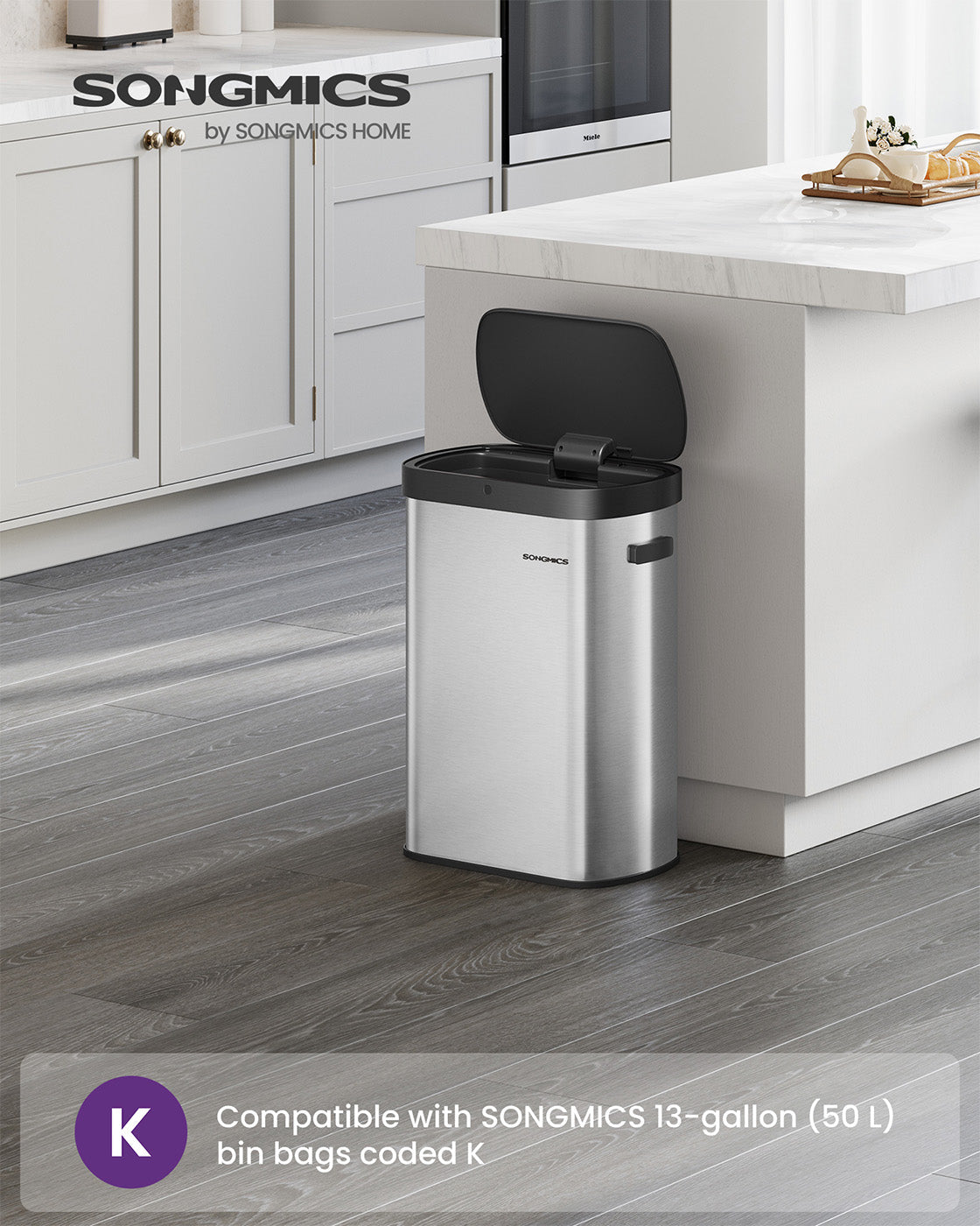 Motion Sensor Kitchen Bin - Steel - Ink Black - 13-Gallon Capacity with Automatic Opening and Soft Close Lid