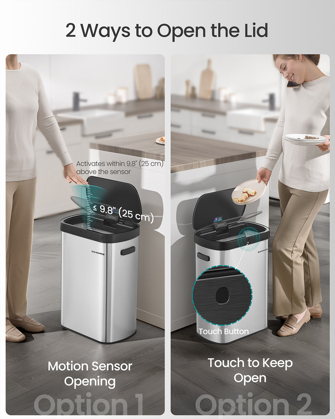 Motion Sensor Kitchen Bin - Steel - Ink Black - 13-Gallon Capacity with Automatic Opening and Soft Close Lid
