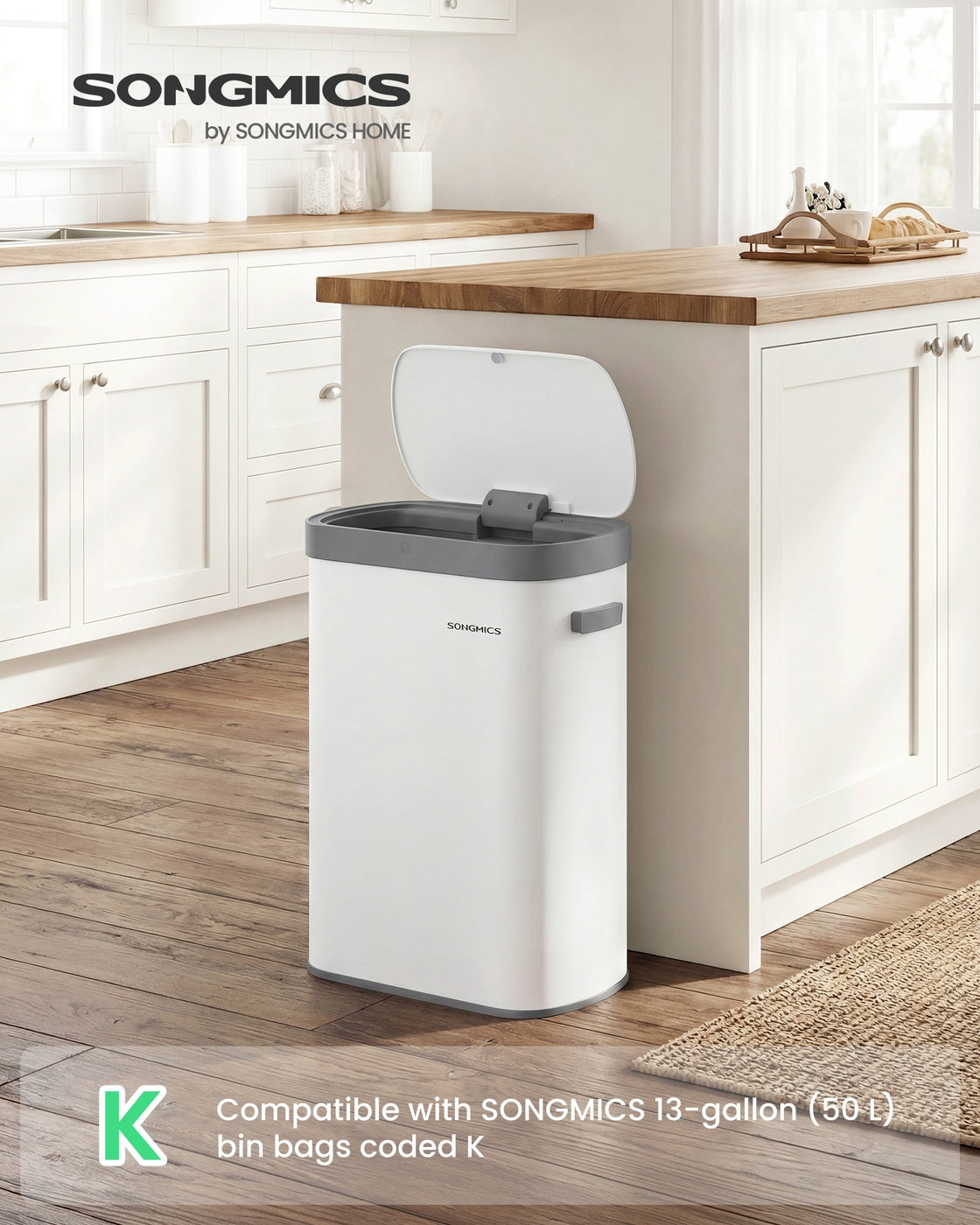 13-Gallon ( ) Steel Motion Sensor Kitchen Bin - Steel and Plastic - White