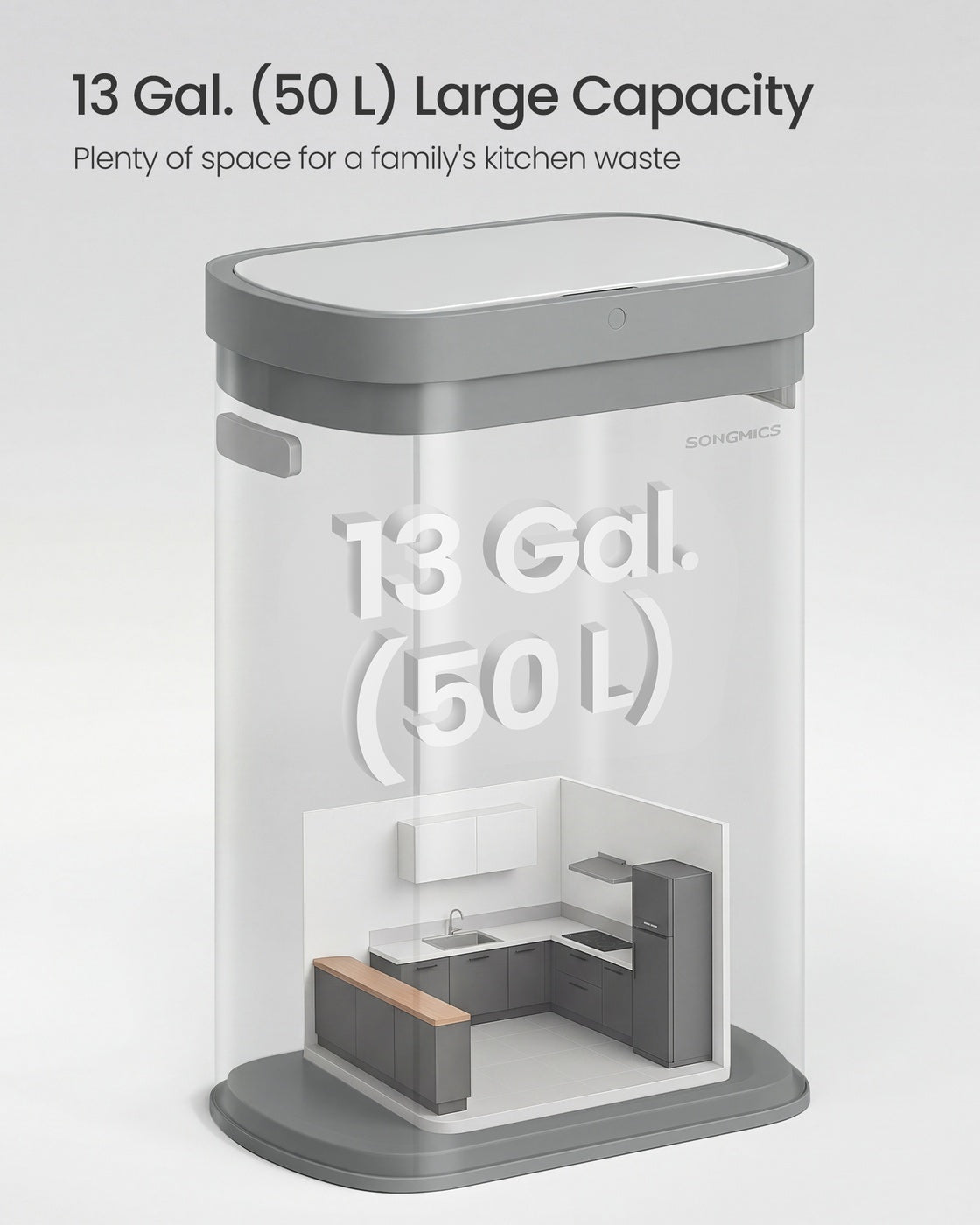 13-Gallon ( ) Steel Motion Sensor Kitchen Bin - Steel and Plastic - White