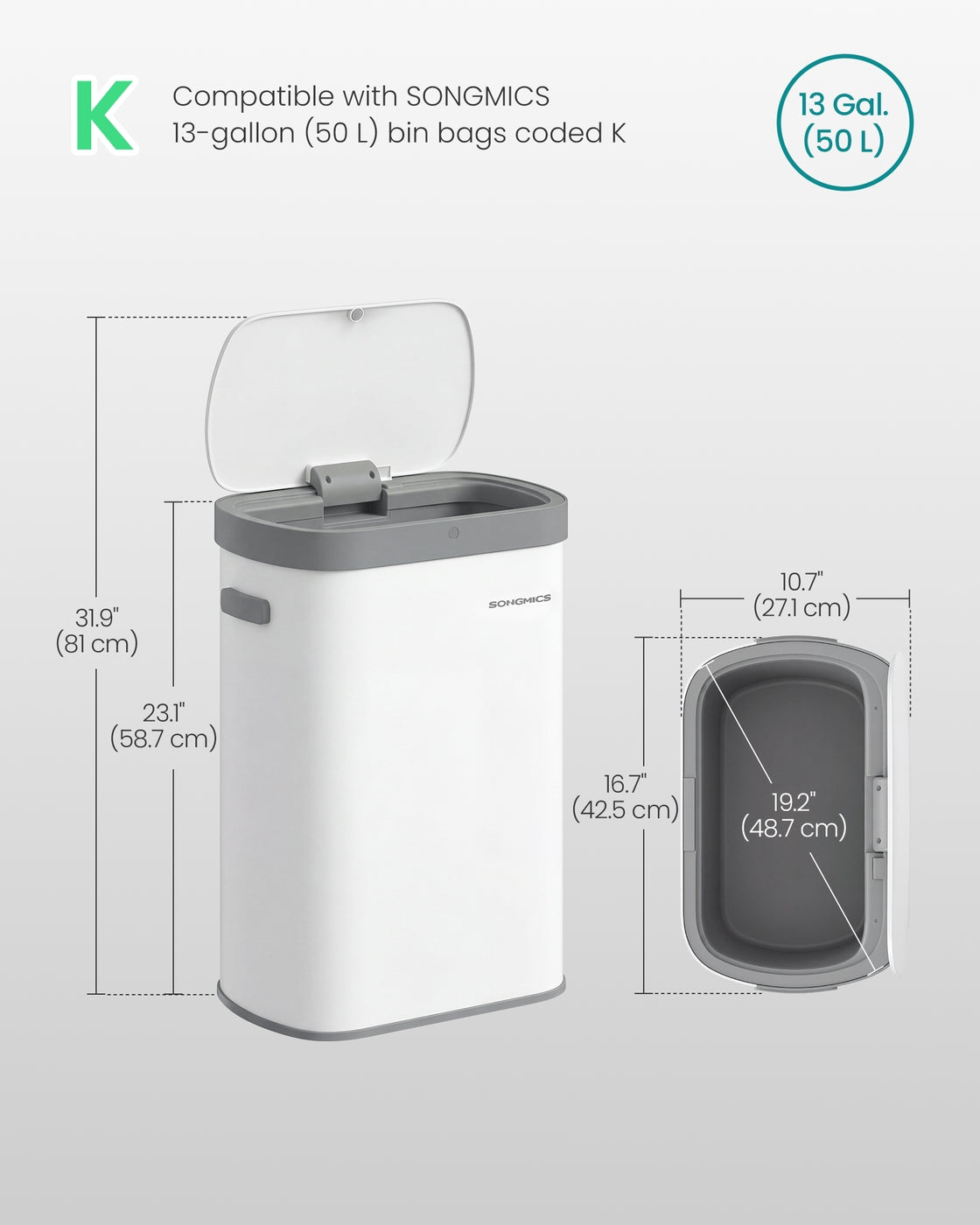 13-Gallon ( ) Steel Motion Sensor Kitchen Bin - Steel and Plastic - White