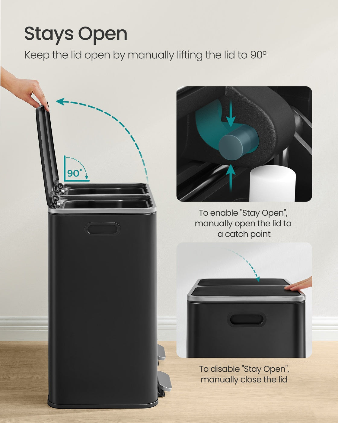 Dual Recycling Bin - Metal - Black - 2-Compartment with Soft Closure and Pedals