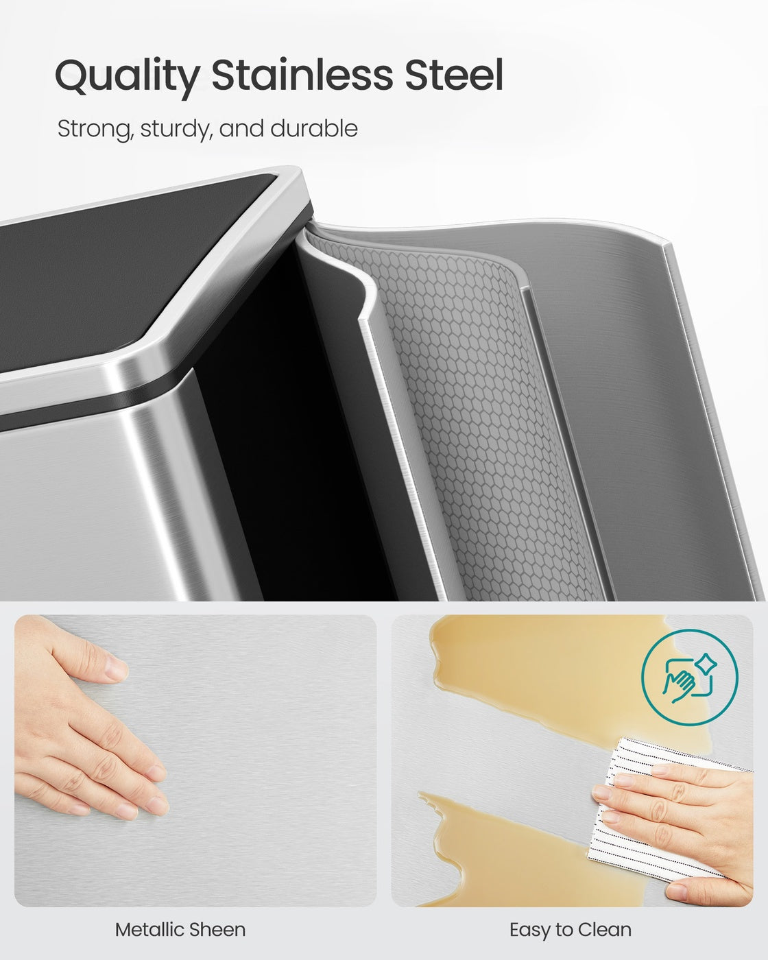 Dual Compartment Recycling Bin - Metal - Black - Pedal-Activated with Soft Close Lids