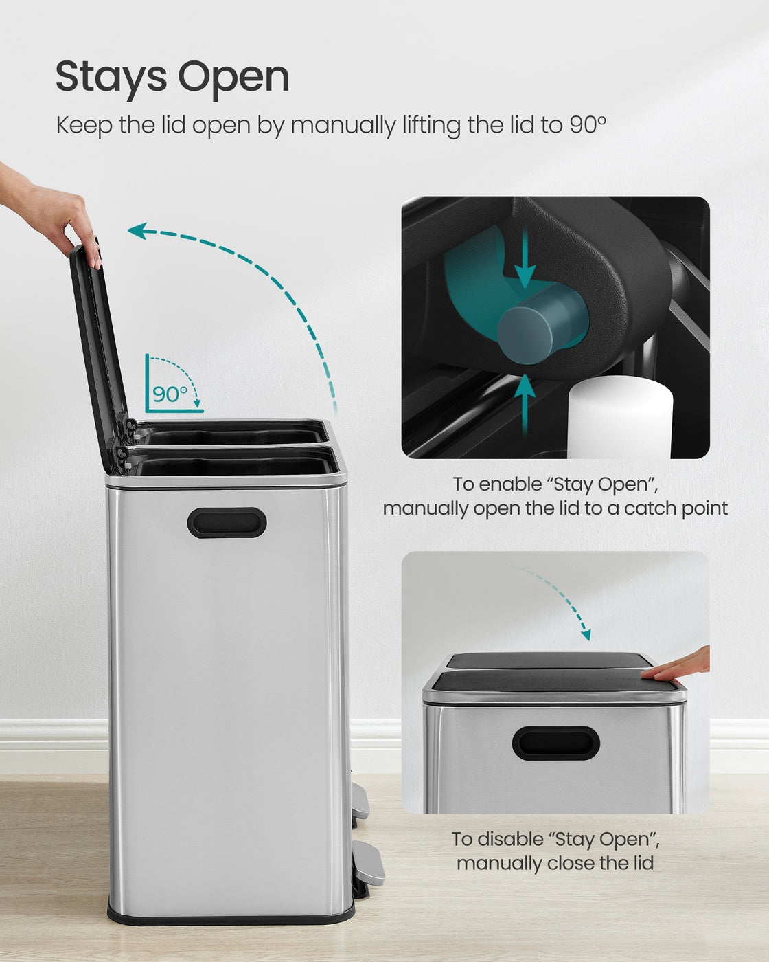 Dual Compartment Recycling Bin - Metal - Black - Pedal-Activated with Soft Close Lids