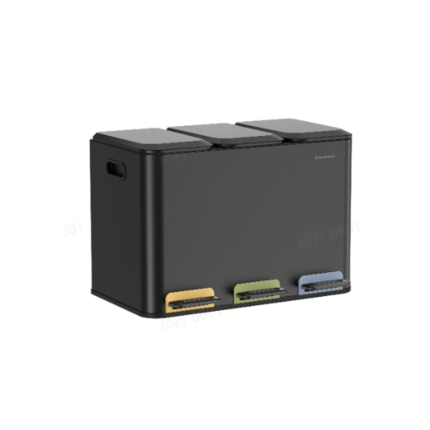Triple Kitchen Bin - Steel - Ink Black - Colour-Coded Pedals for Waste Separation