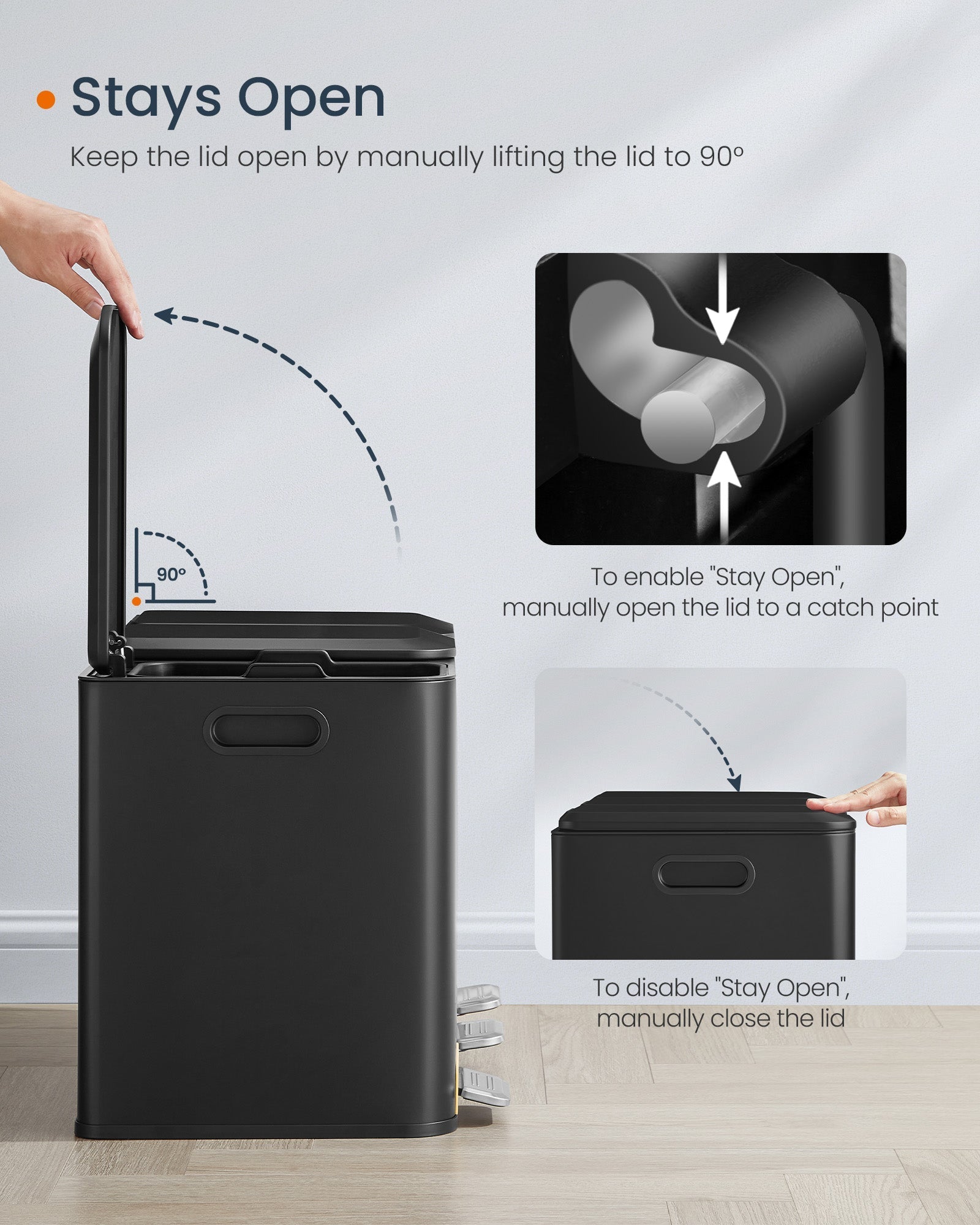 Triple Kitchen Bin - Steel - Ink Black - Colour-Coded Pedals for Waste Separation