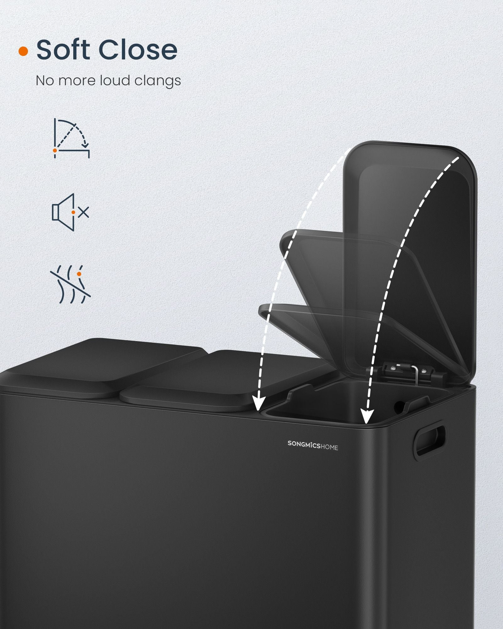 Triple Kitchen Bin - Steel - Ink Black - Colour-Coded Pedals for Waste Separation