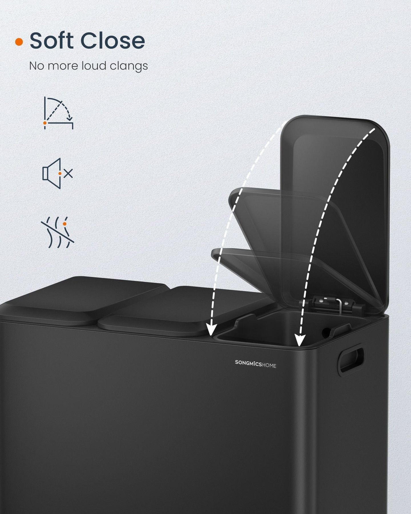 Triple Kitchen Bin - Steel - Ink Black - Colour-Coded Pedals for Waste Separation
