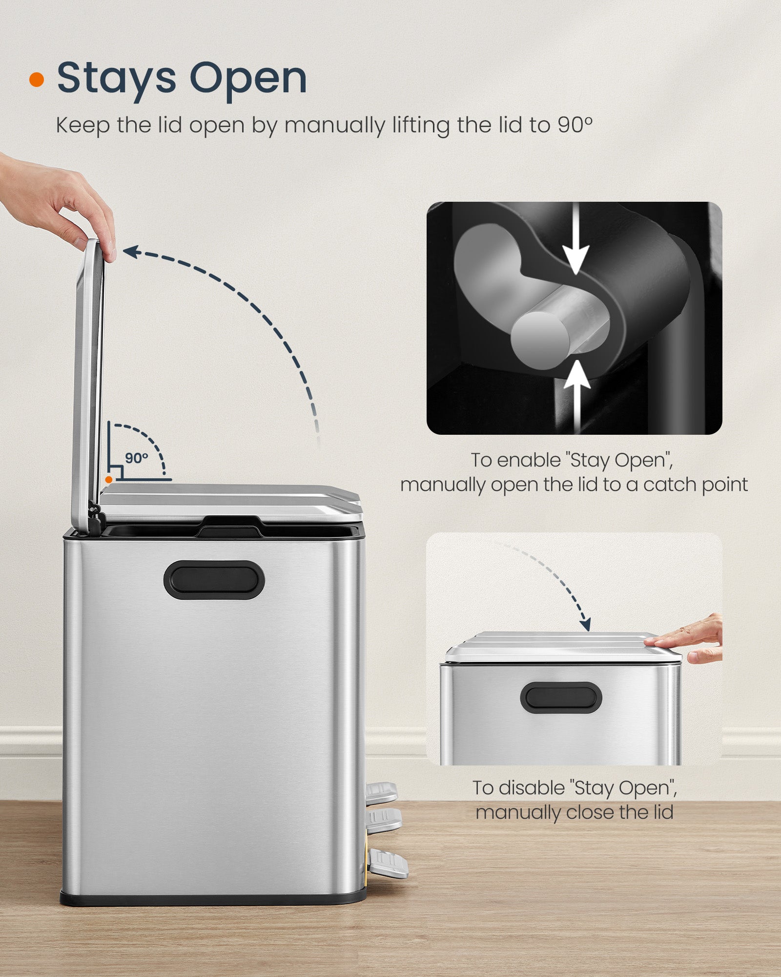 Triple Kitchen Bin - Steel - Ink Black - Colour-Coded Pedals for Waste Separation