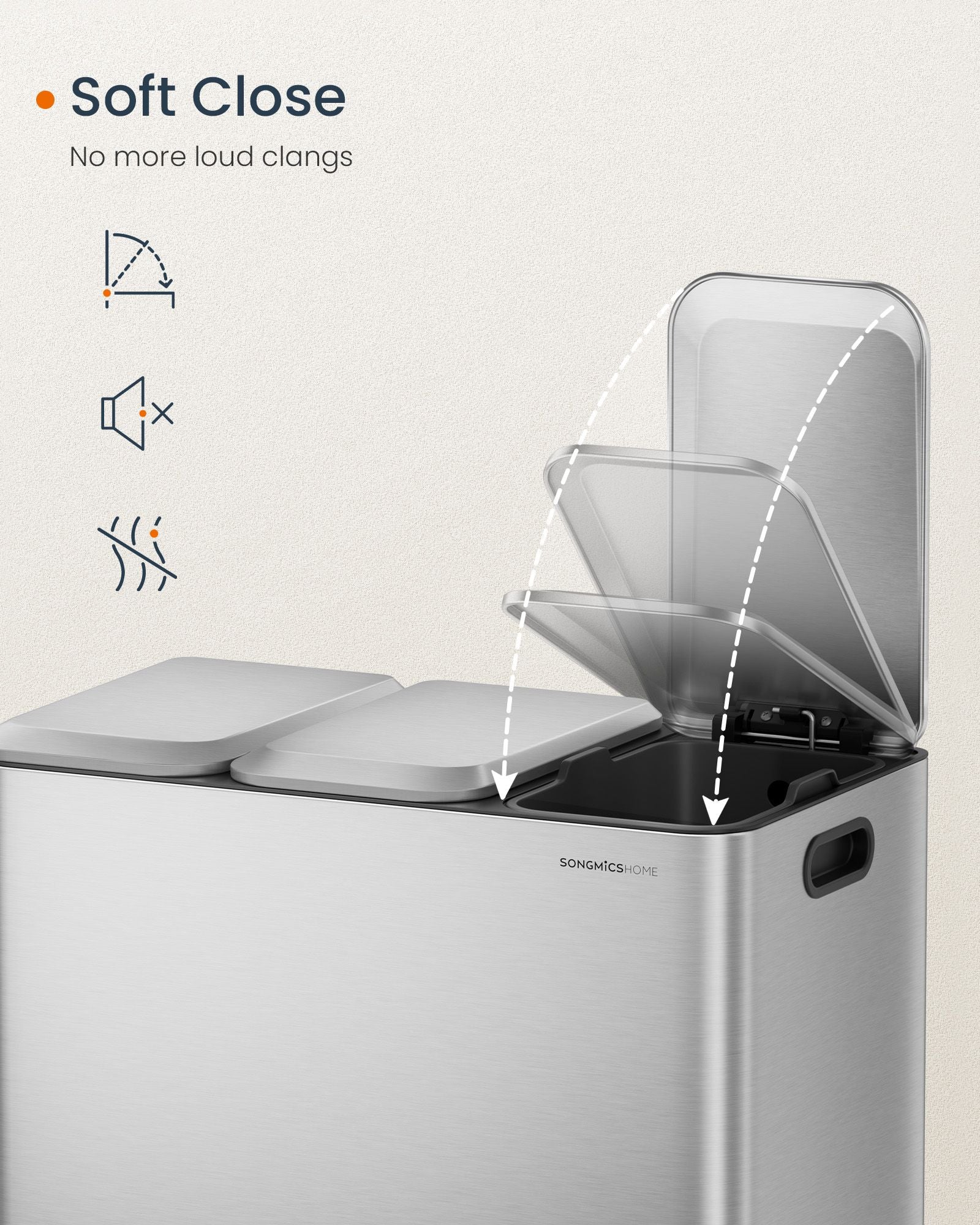 Triple Kitchen Bin - Steel - Cloud White - Colour-Coded Pedals for Waste Separation
