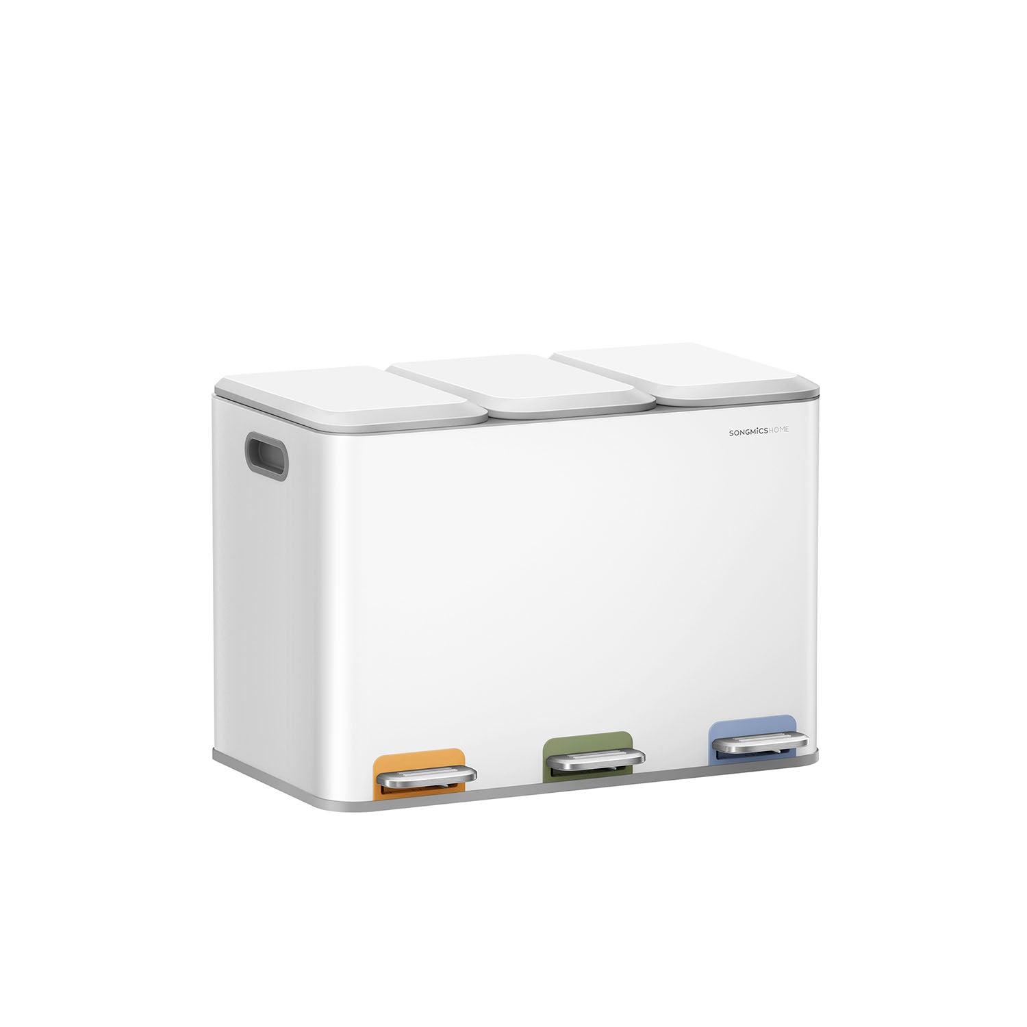 Triple Kitchen Bin - Steel - Ink Black - Colour-Coded Pedals for Waste Separation