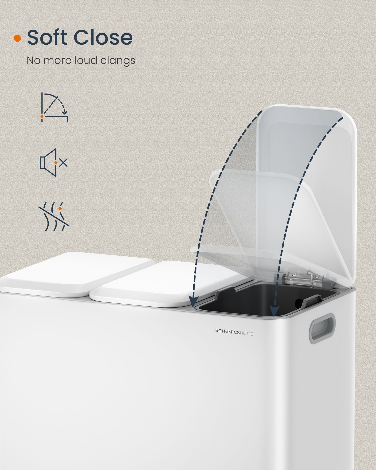 Triple Kitchen Bin - Steel - Cloud White - Colour-Coded Pedals for Waste Separation