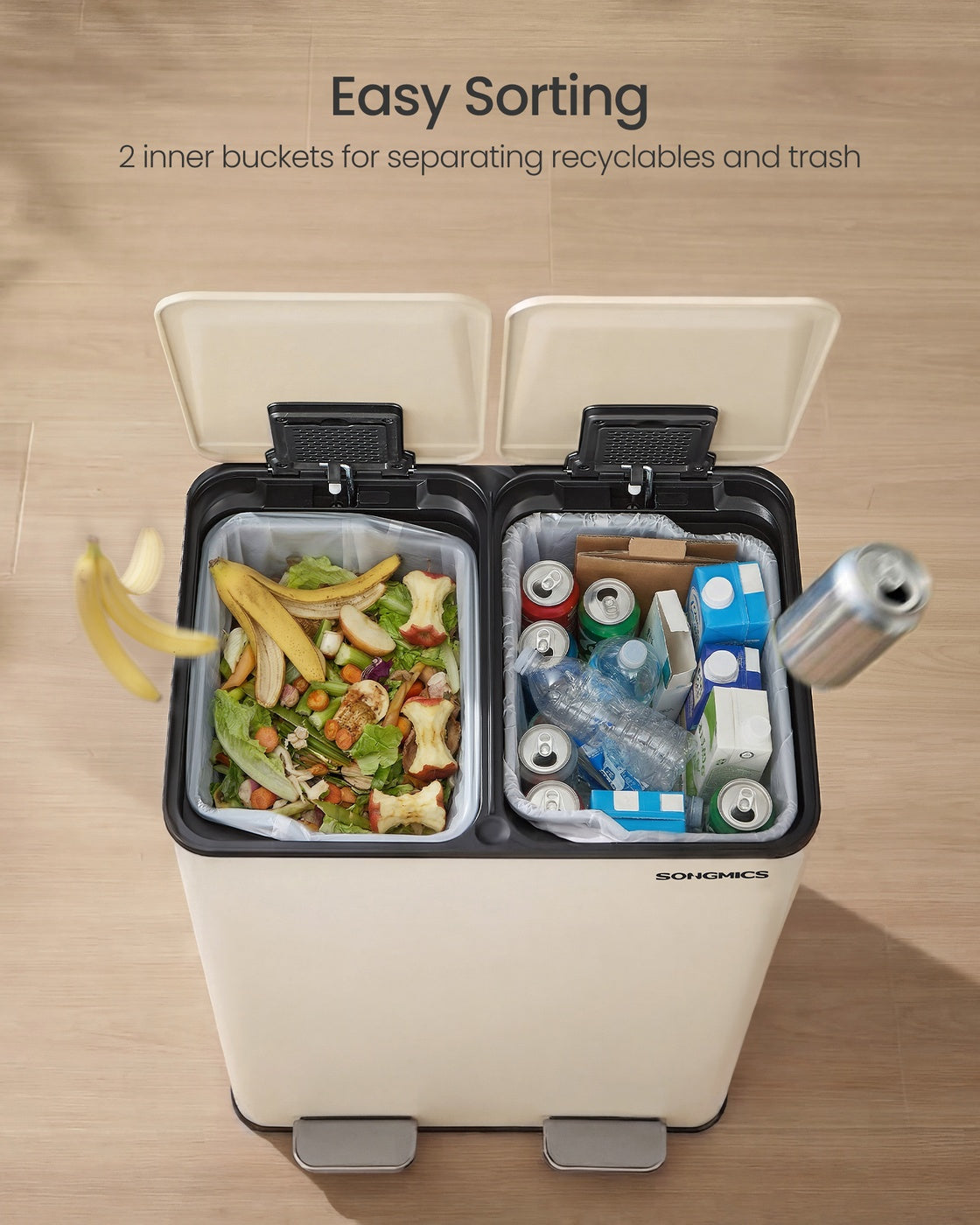 Kitchen Bin Dual-Compartment Pedal Soft-Close Lid - Steel