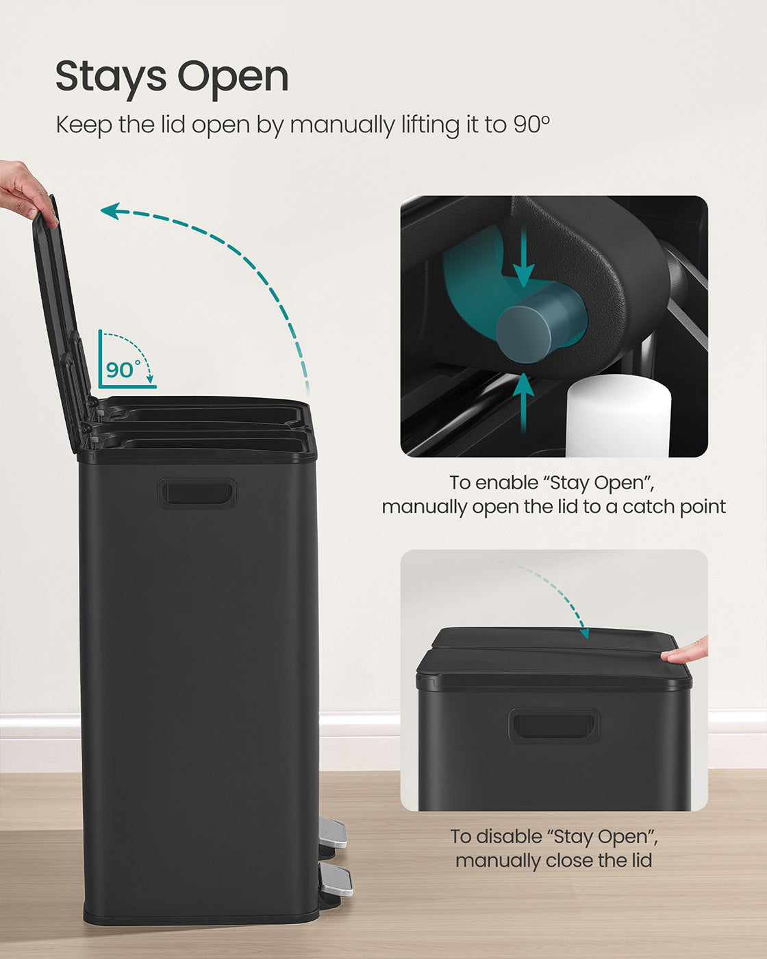 Dual Compartment Pedal Bin - Steel - Ink Black - Soft-Close Lid with Inner Buckets