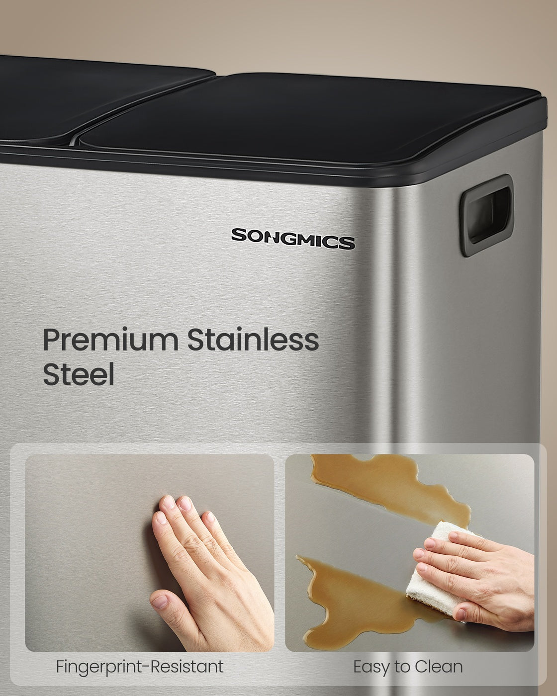 Kitchen Bin Dual-Compartment Pedal Soft-Close Lid - Steel - Silver