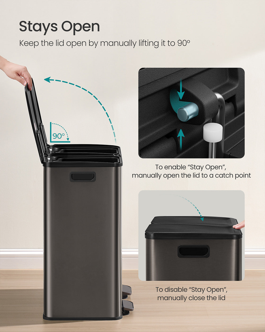 Dual Compartment Pedal Bin - Steel - Ink Black - Soft-Close Lid with Inner Buckets