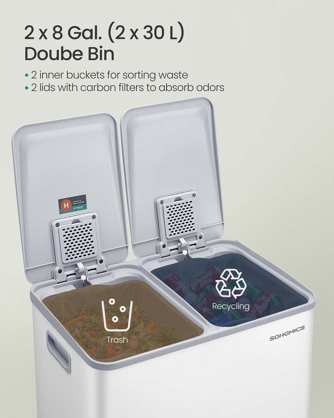Dual Compartment Pedal Bin - Steel - Ink Black - Soft-Close Lid with Inner Buckets