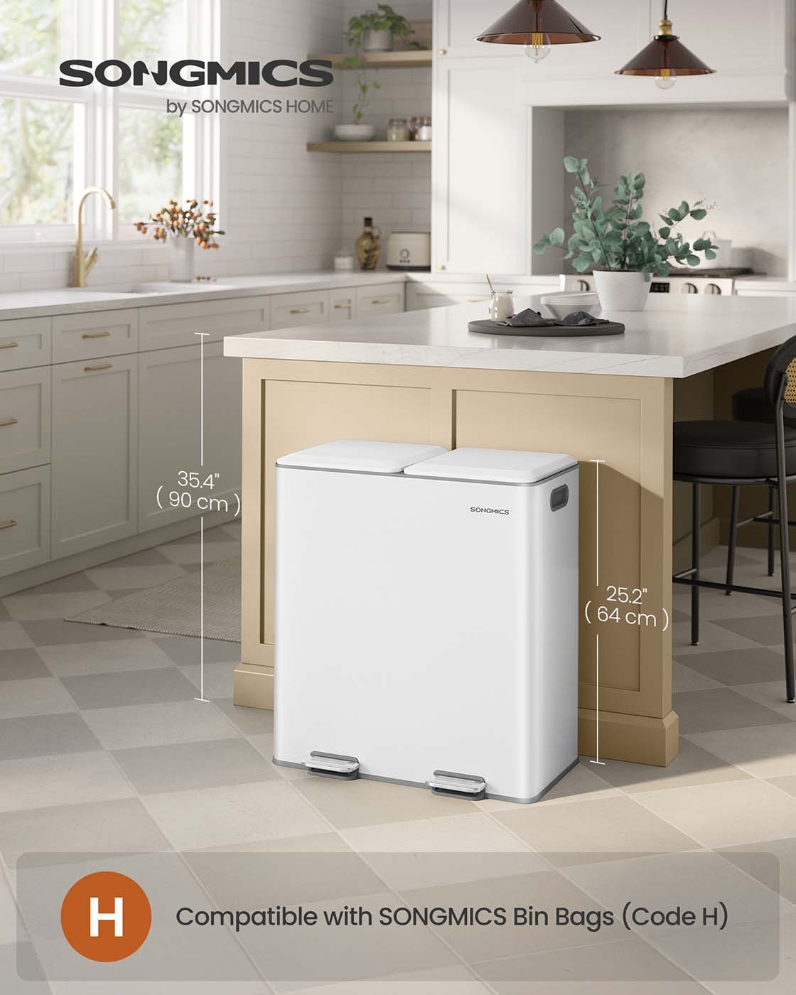 Double Kitchen Bin - Stainless Steel - Metallic Silver - Soft-Close Lids with Removable Inner Buckets