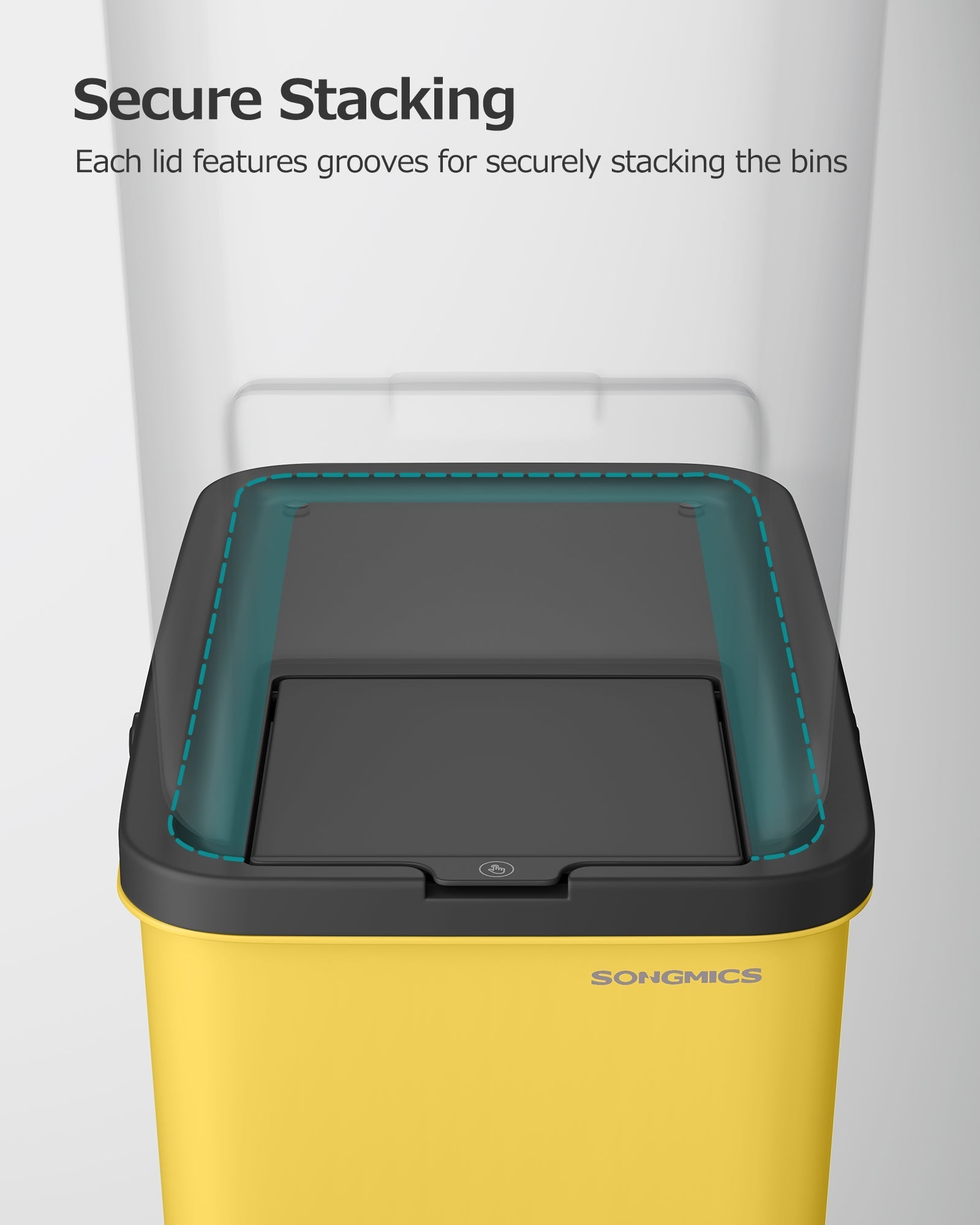 Set of 4 Stackable Recycling Bins - Plastic - Beige and Green - 20L Each with Press-to-Open Lids and Waste Separation System