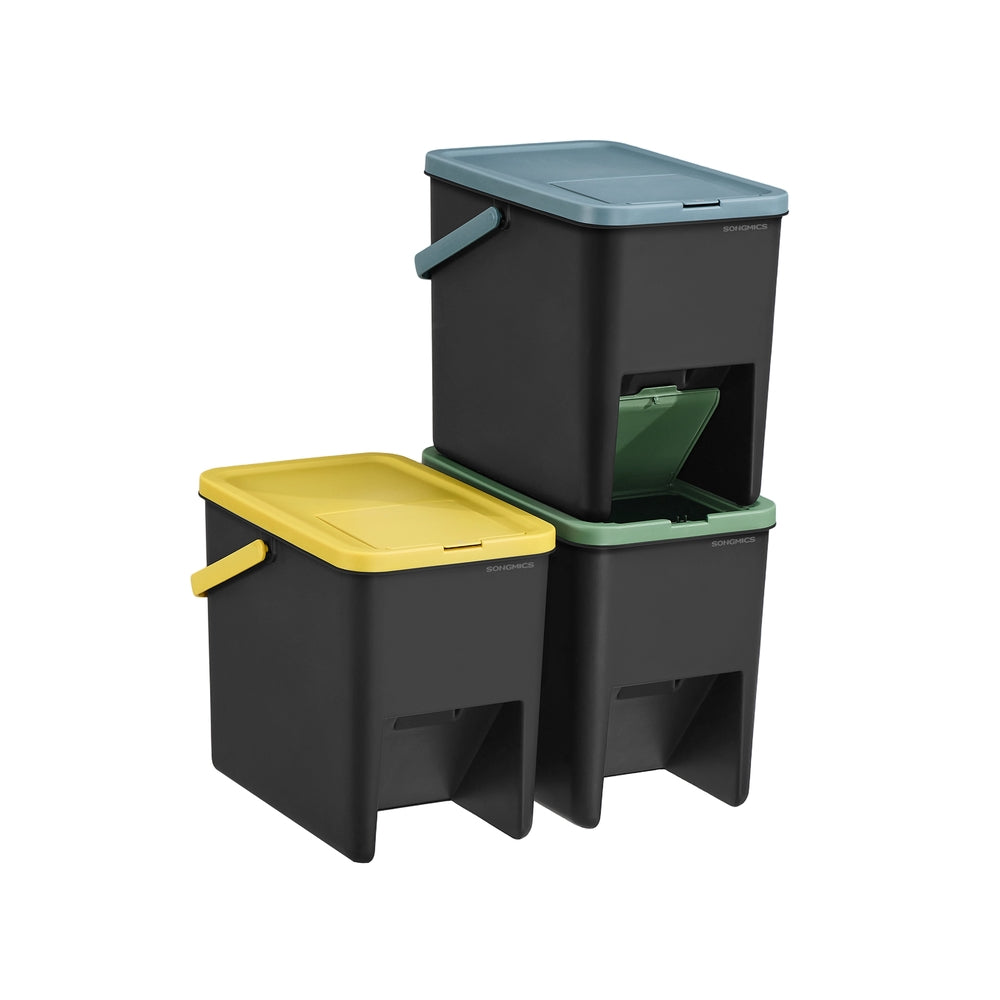Set of 3 Stackable Trash Bins - PP - Yellow