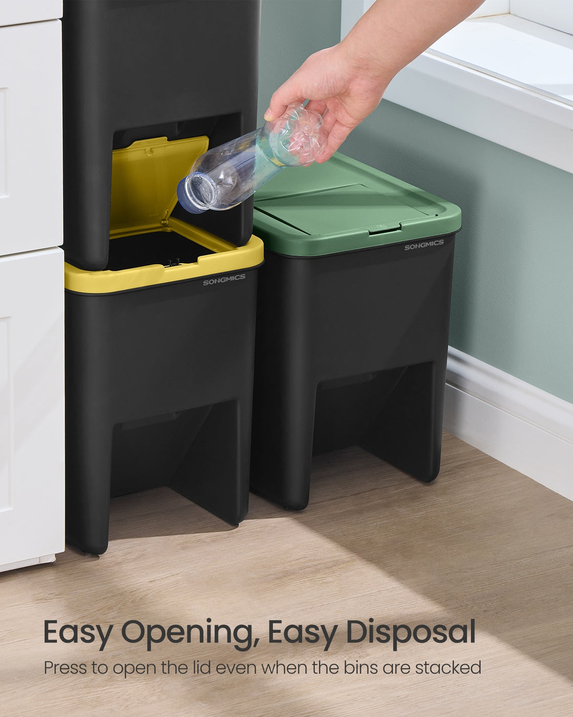 Set of 3 Stackable Trash Bins - PP - Yellow