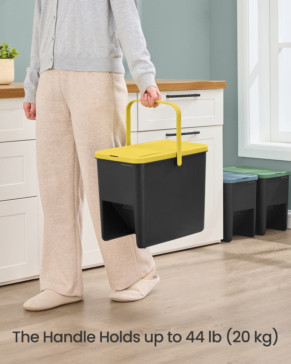 Set of 3 Stackable Trash Bins - PP - Yellow