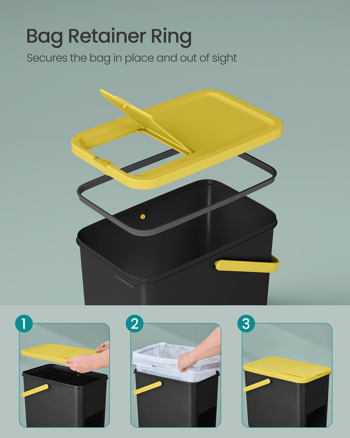 Set of 3 Stackable Trash Bins - PP - Yellow