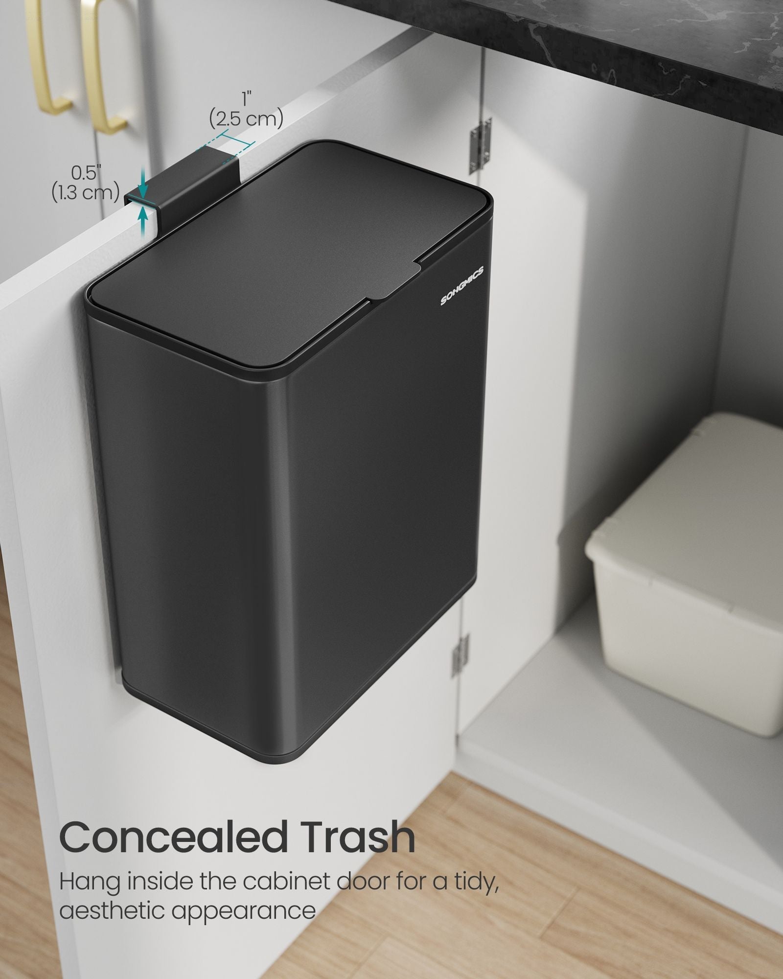 Hanging Kitchen Bin - Steel - Ink Black - 8L Capacity with Lid and Hooks