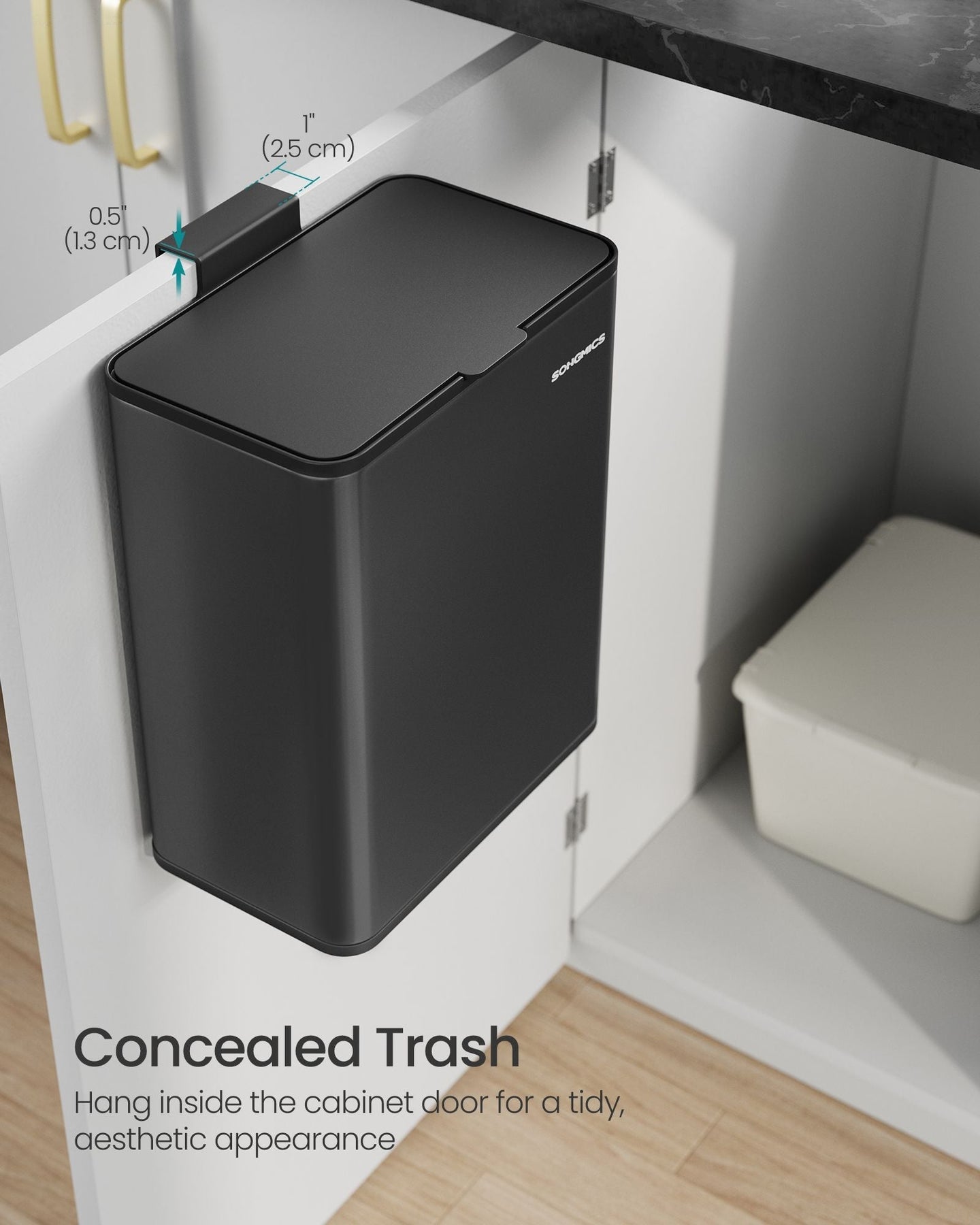 Hanging Kitchen Bin - Steel - Ink Black - 8L Capacity with Lid and Hooks