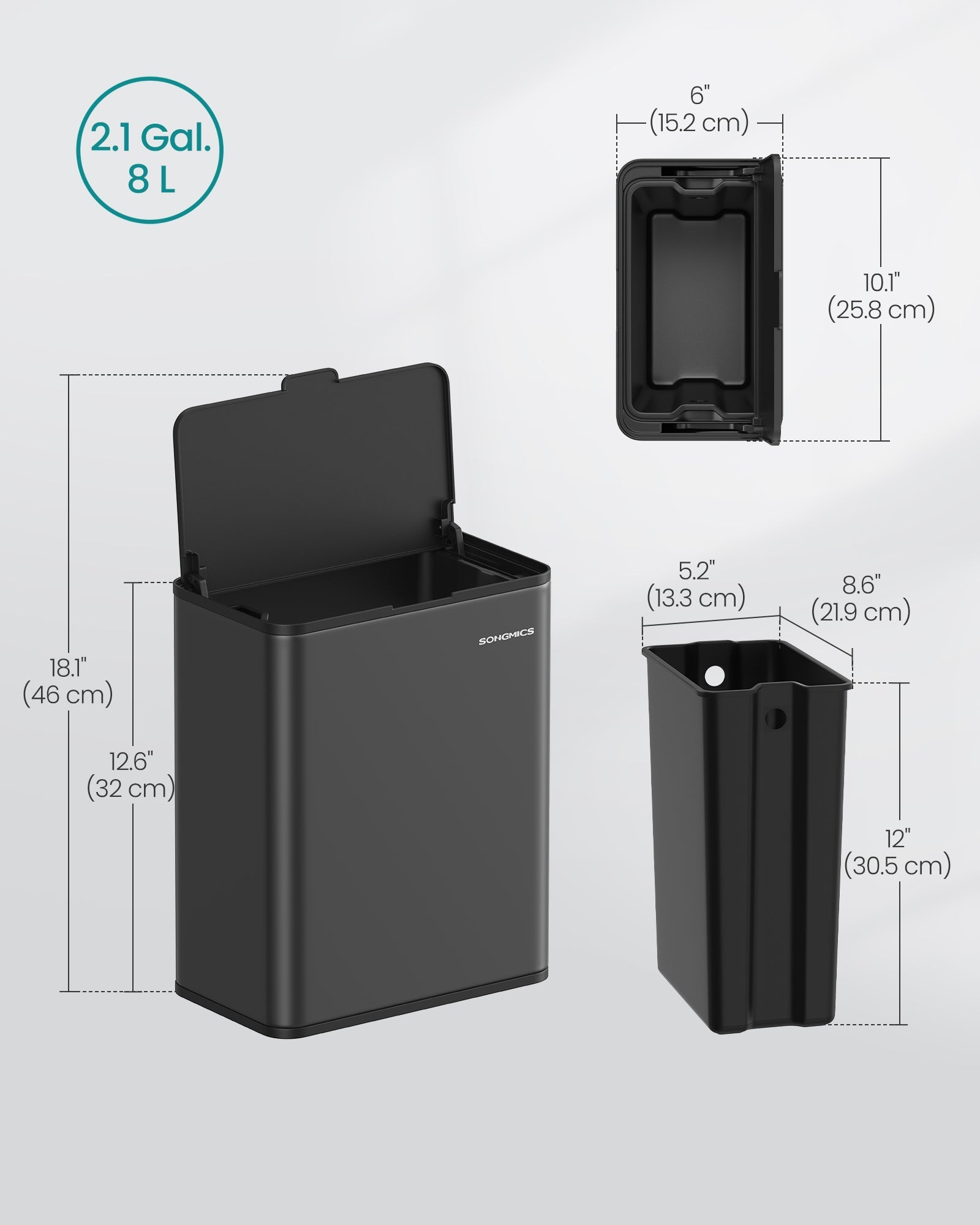 Hanging Kitchen Bin - Steel - Ink Black - 8L Capacity with Lid and Hooks