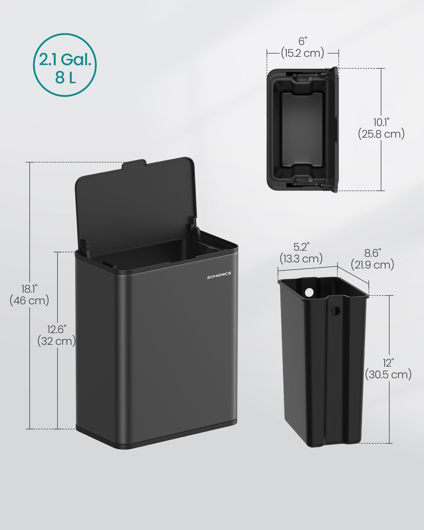 Hanging Kitchen Bin - Steel - Ink Black - 8L Capacity with Lid and Hooks